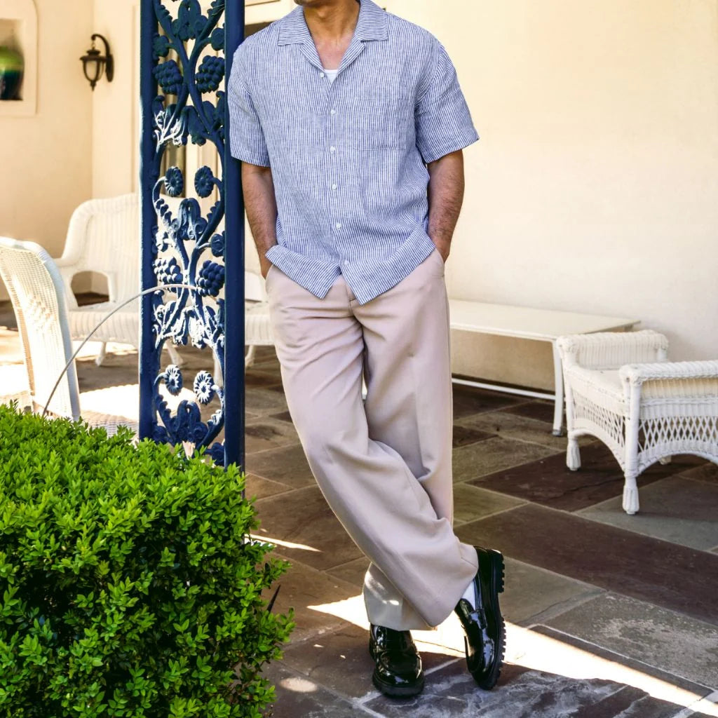 Linen Camp Shirt | White & Indigo