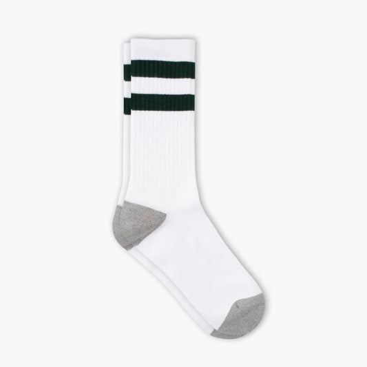 Men's Cotton Crew Sock | White x Green Stripe