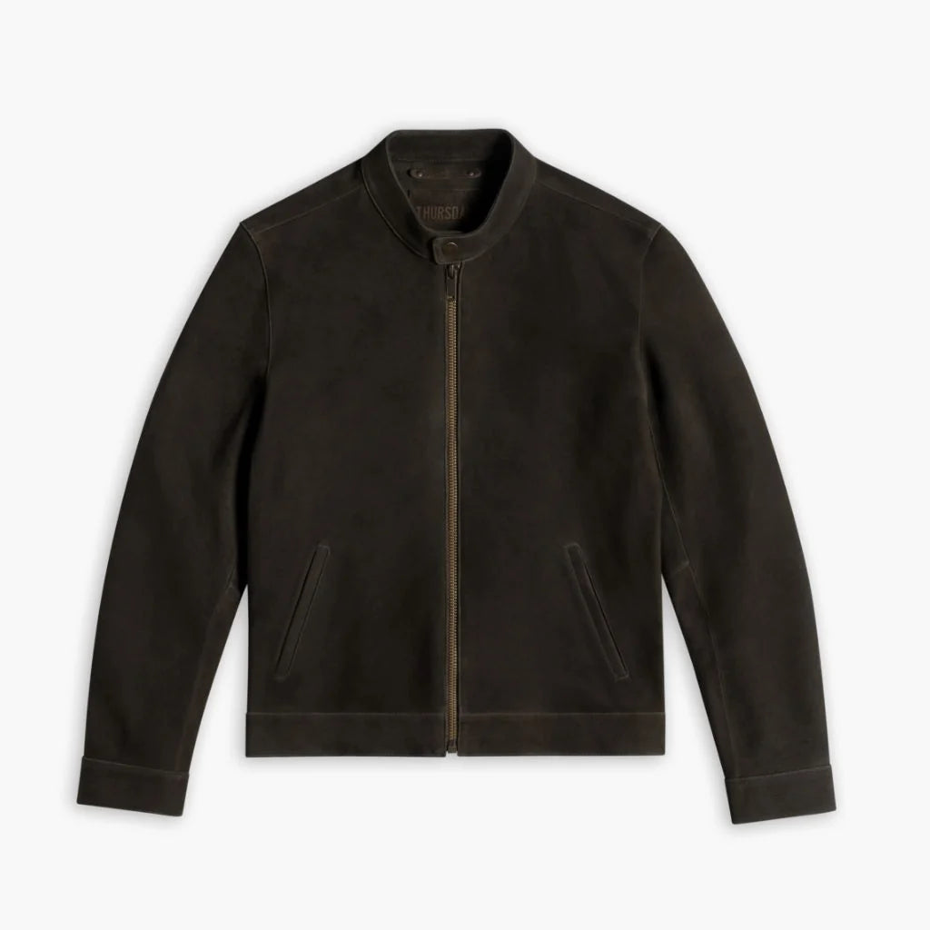 Racer Jacket | Dark Olive Suede