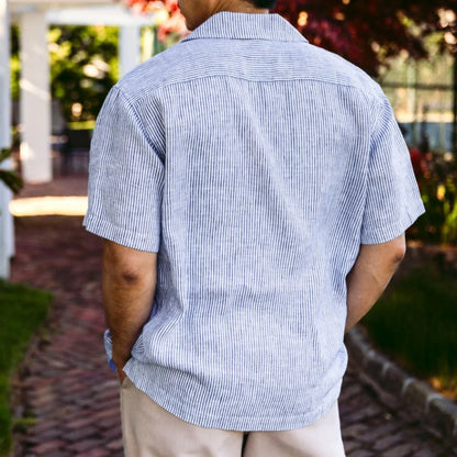 Linen Camp Shirt | White & Indigo