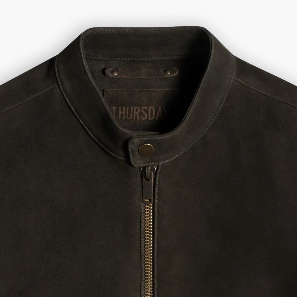 Racer Jacket | Dark Olive Suede