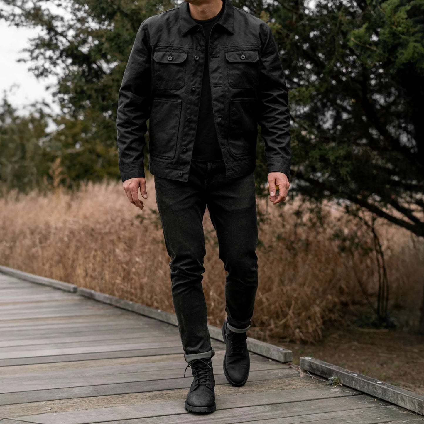 Waxed Trucker Jacket | Black
