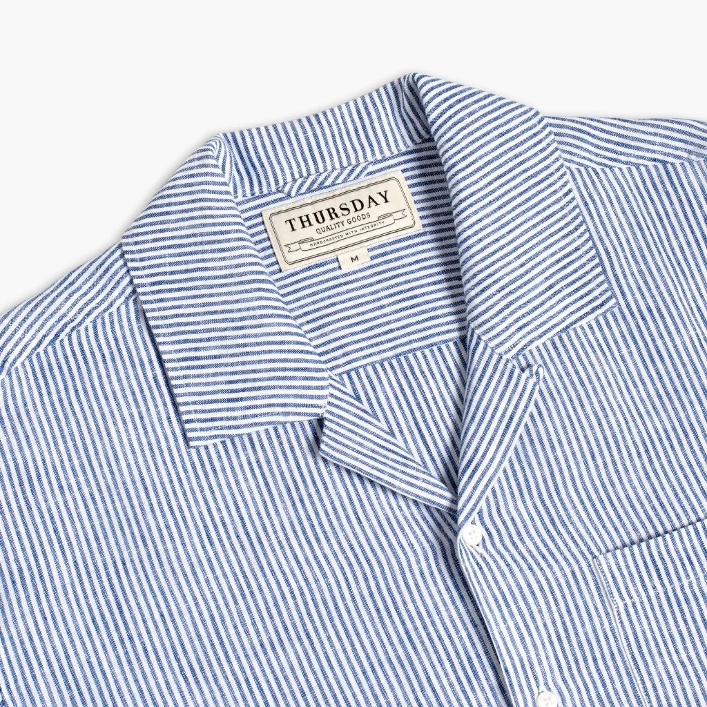 Linen Camp Shirt | White & Indigo