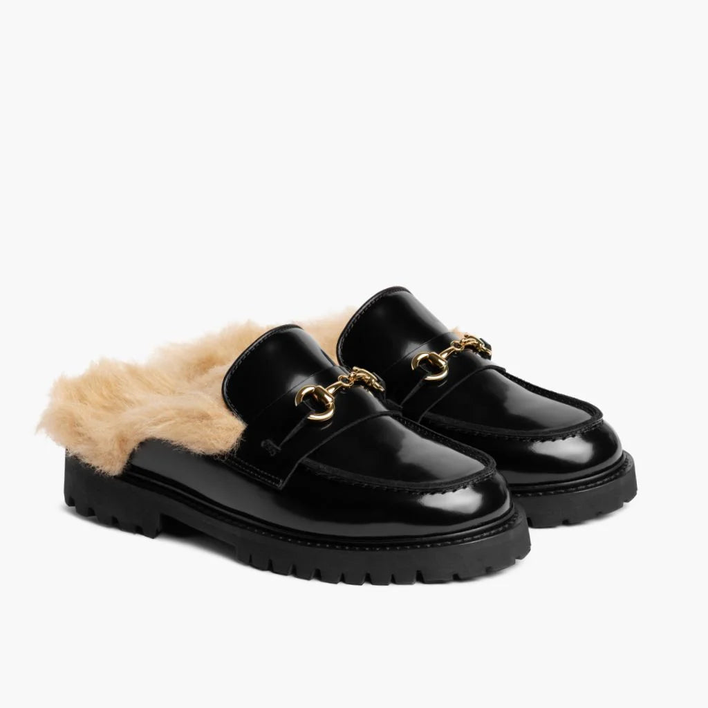 Penny Mule | Black & Beige Shearling