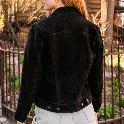 Suede Trucker Jacket | Black