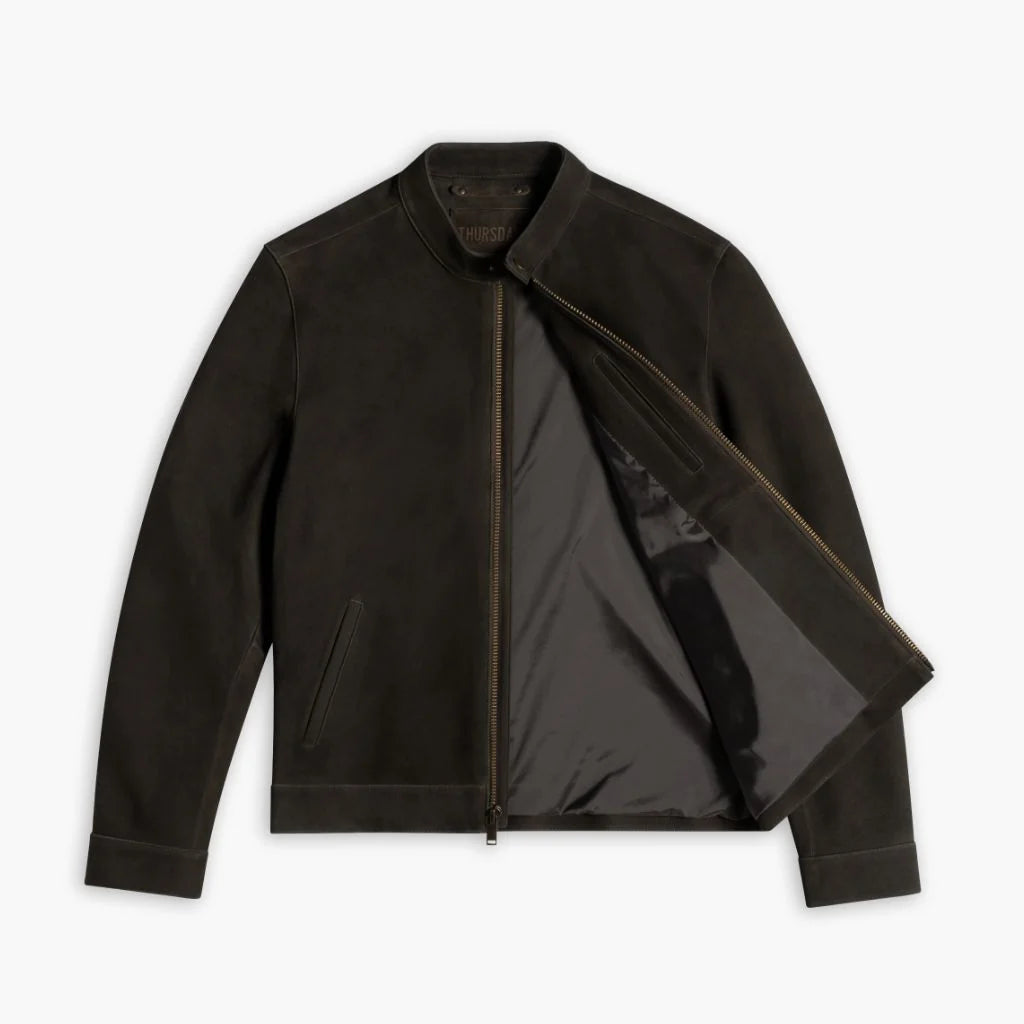 Racer Jacket | Dark Olive Suede